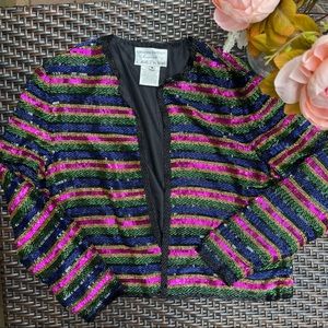 ADRIANNA PAPELL | Silk Beaded Rainbow Blazer Jacket 90s Vintage